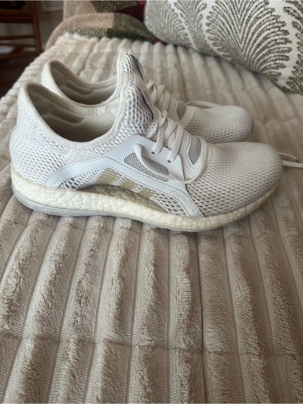 adidas Women's Pureboost X Cream Mesh Lace-Up Sneakers Coral Accent